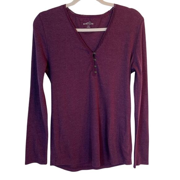 Eddie Bauer XL Plum Waffle Knit Henley Top with Lace Trim - Picture 1 of 5